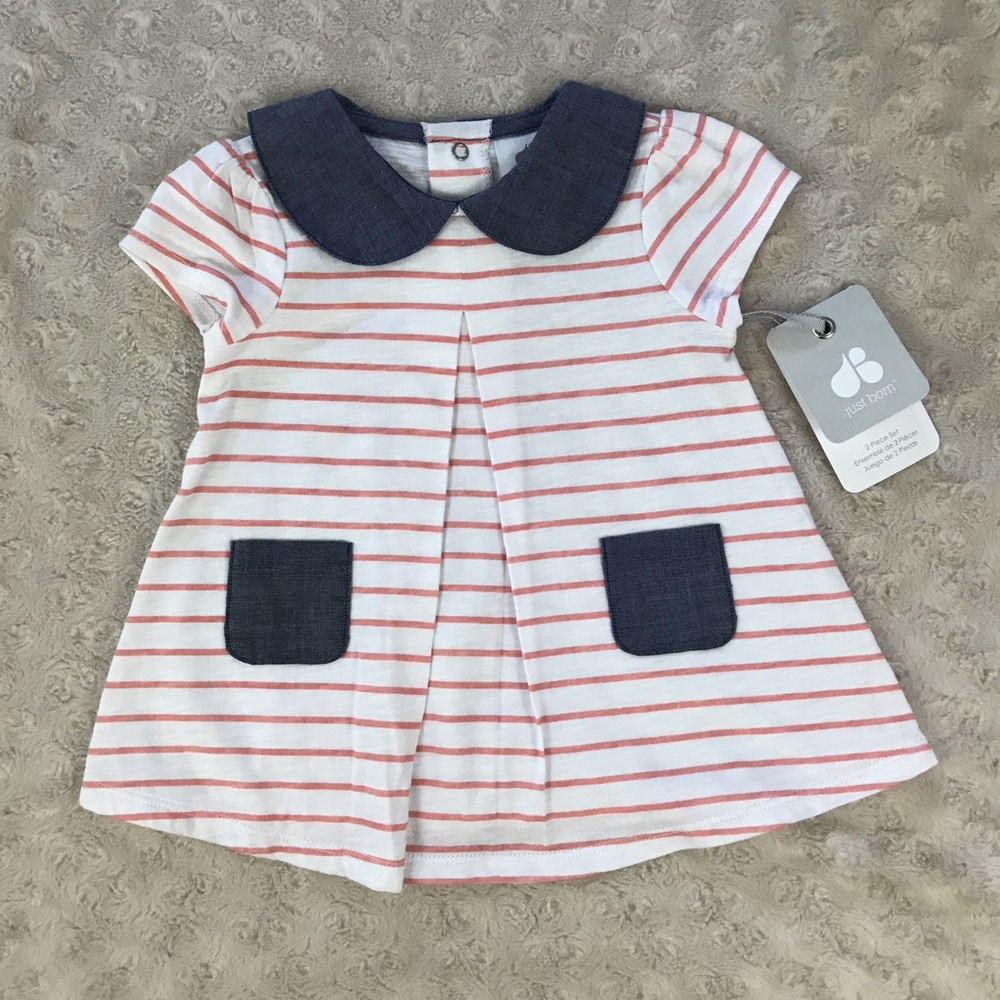 Just Born Top Size 3-6 Months Pink White Stripes